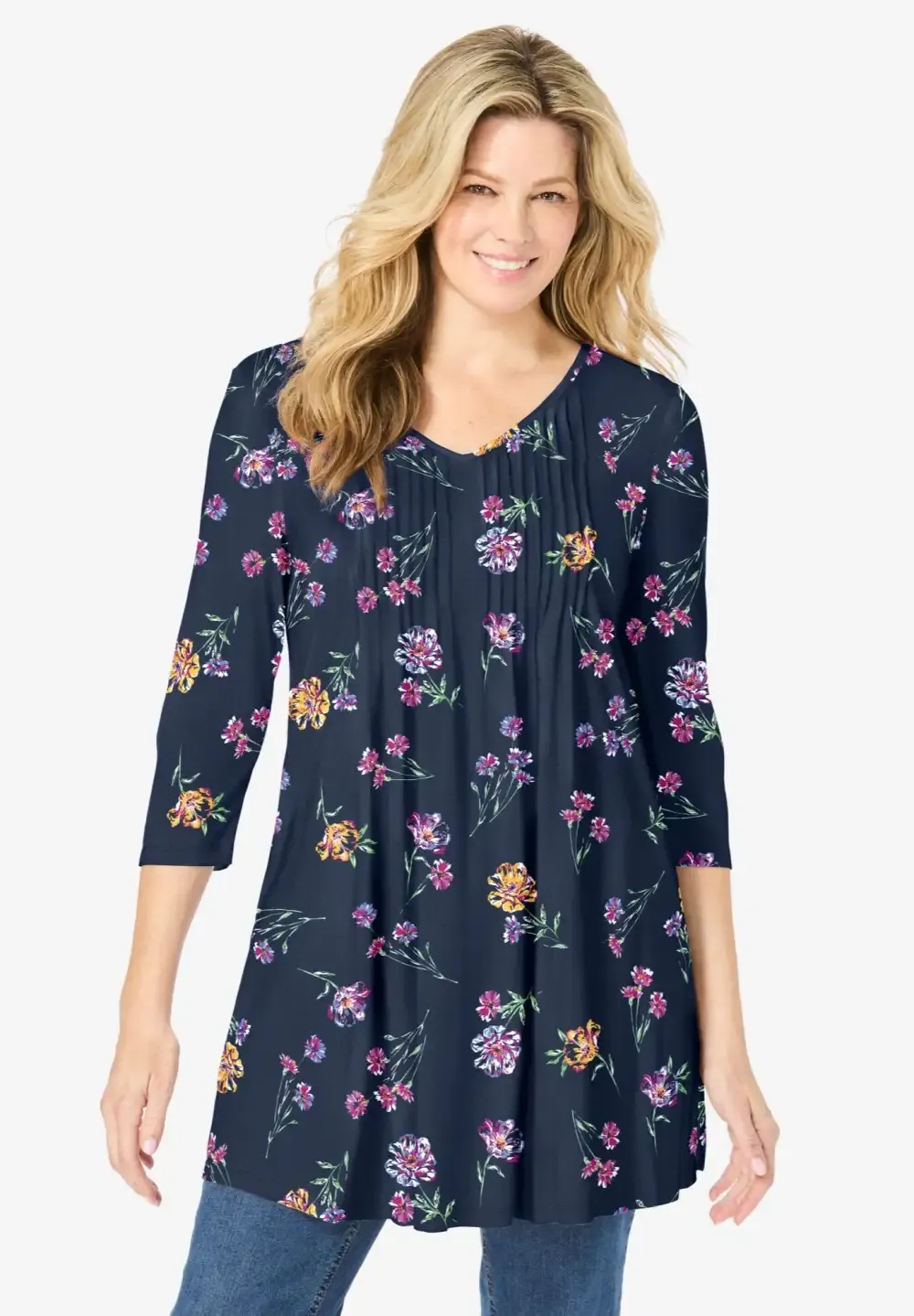 V-Neck Pintucked Tunic