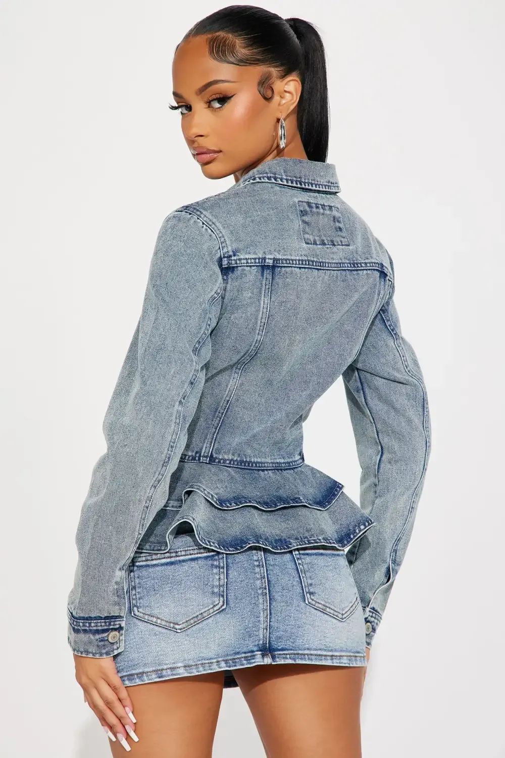 Sweetheart Peplum Denim Jacket - Medium Wash
