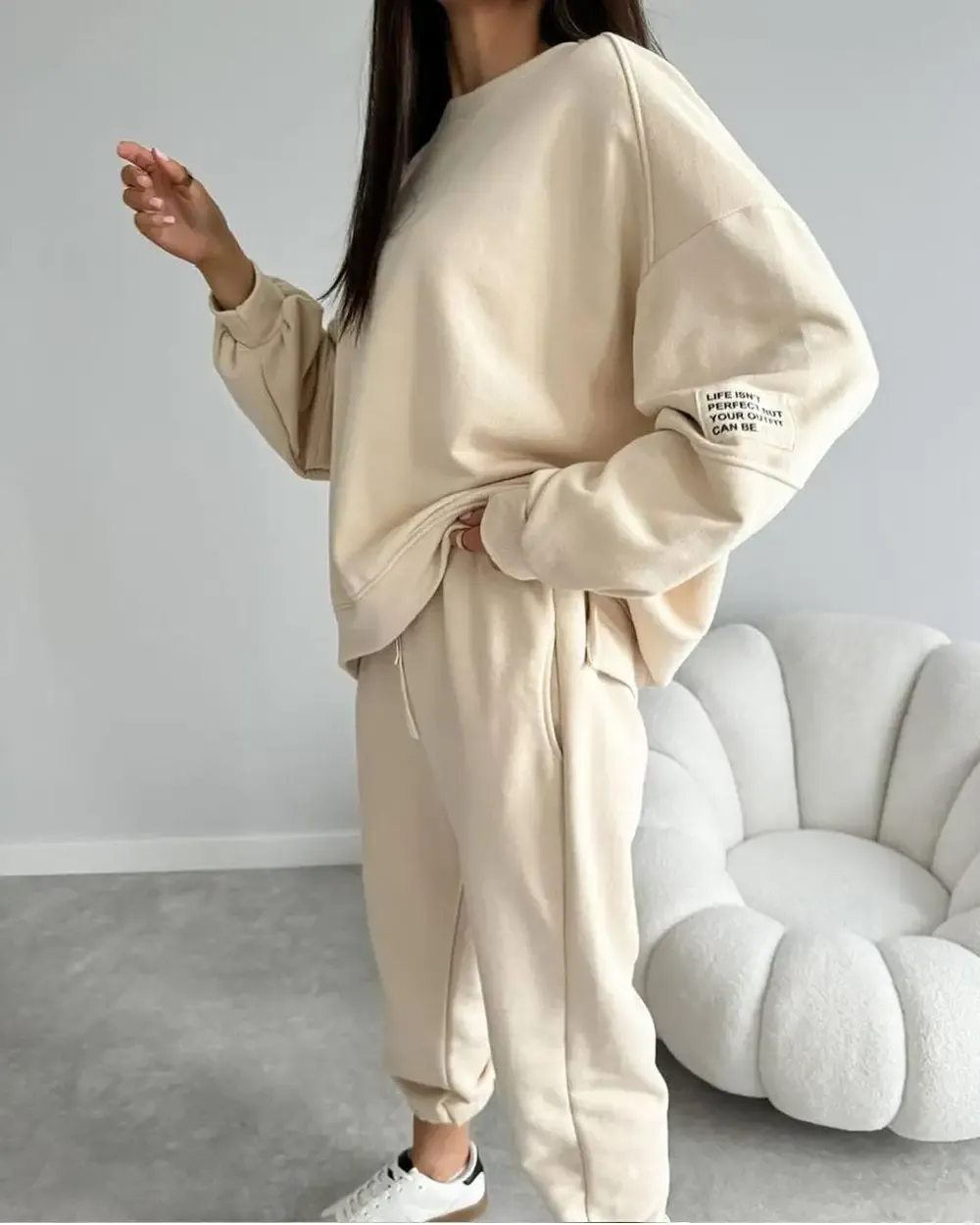 Women's Two-piece Solid Color Loose Sweatshirt Suit