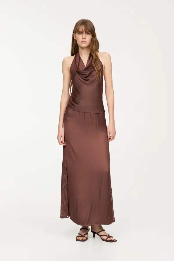 Satin halter top with open back