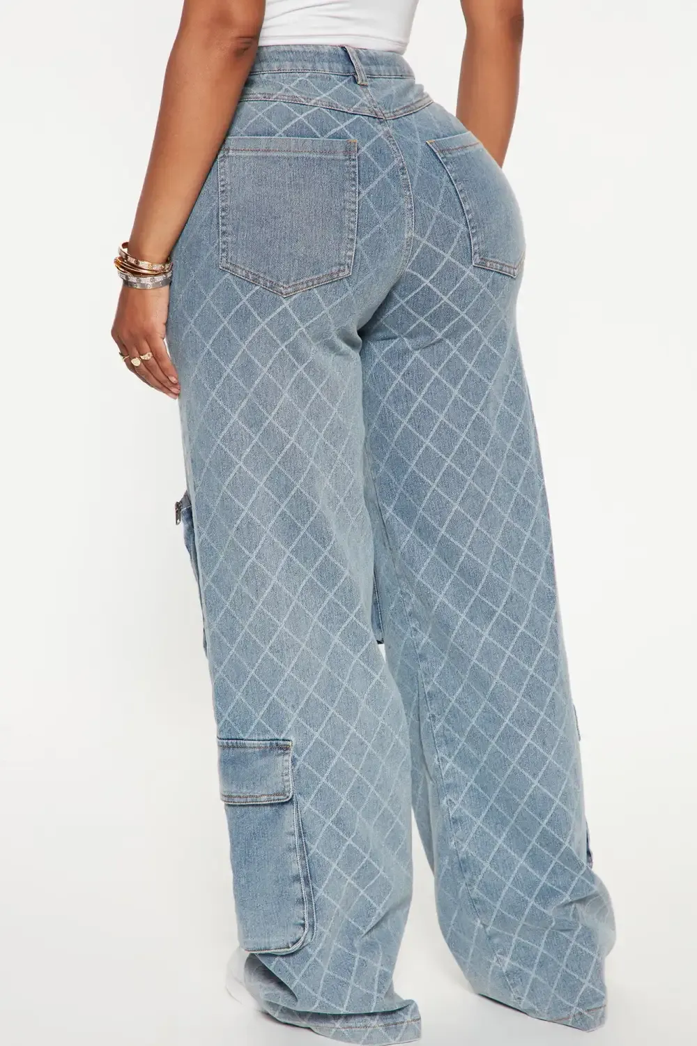 Missing You Cargo Jeans - Light Blue Wash