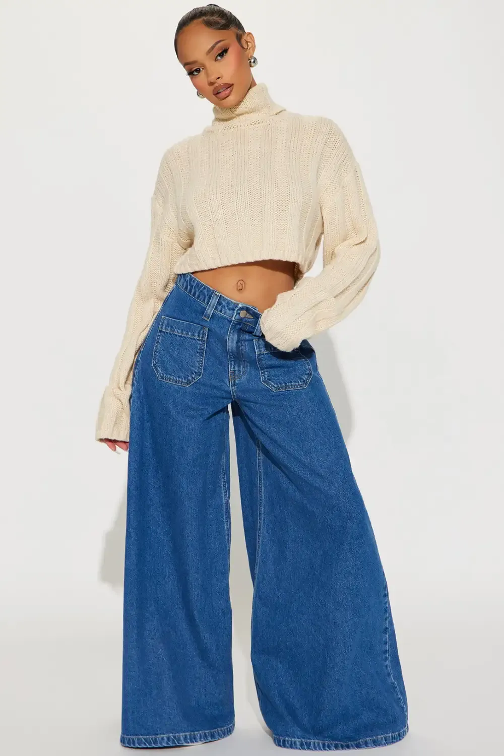 Full Stop Palazzo Jeans - Medium Wash