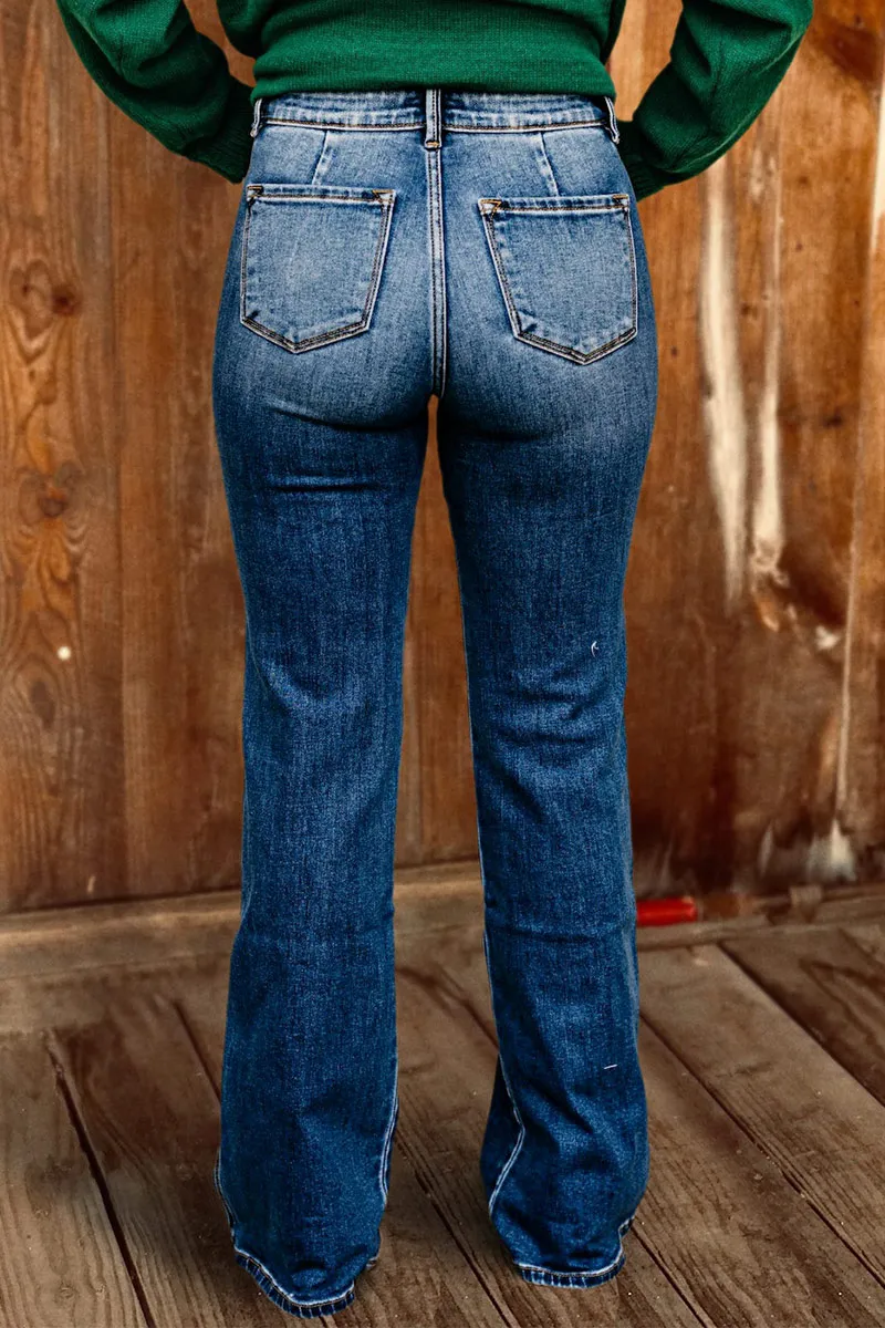 Wash Stretchy High Waist Straight Leg Jeans