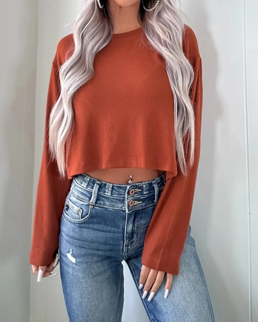 Long Sleeve Crop Top - Rust