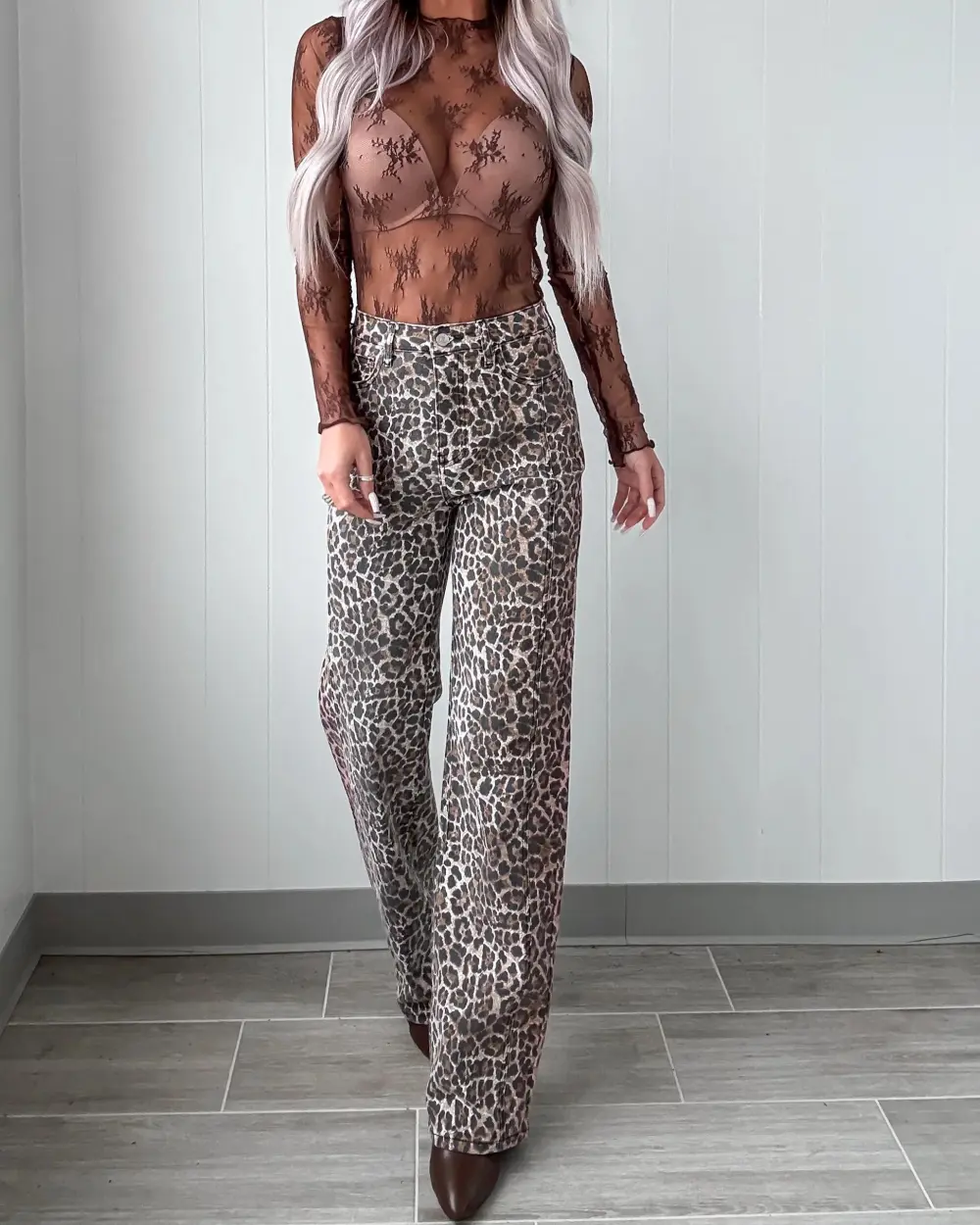 Front Seam Jeans - Leopard