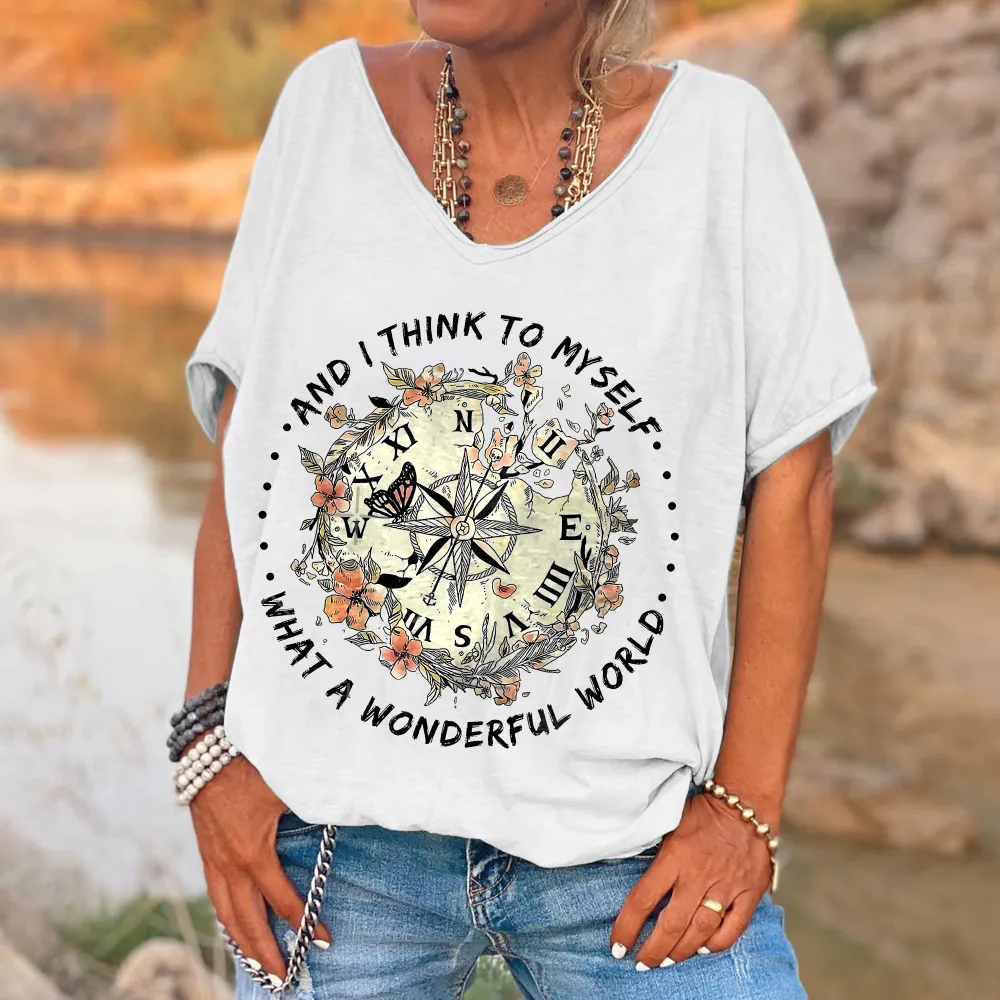 And I Think To Myself What A Wonderful World Printed Hippie T-shirt