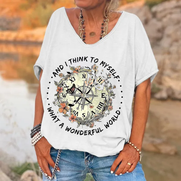 And I Think To Myself What A Wonderful World Printed Hippie T-shirt