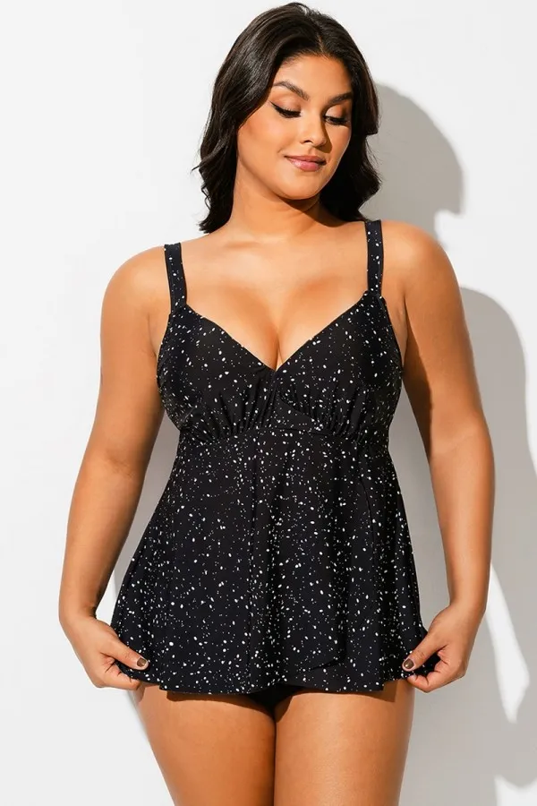 V-Neck Starry Night Print Underwire Tankini Top