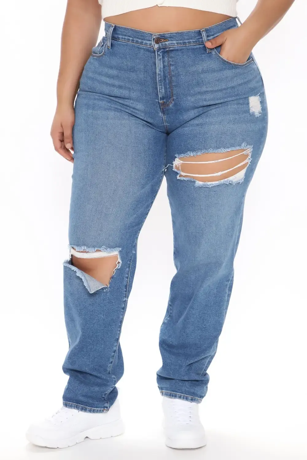 Tall Hometown Cutie Destroyed Mom Jeans - Medium Blue Wash