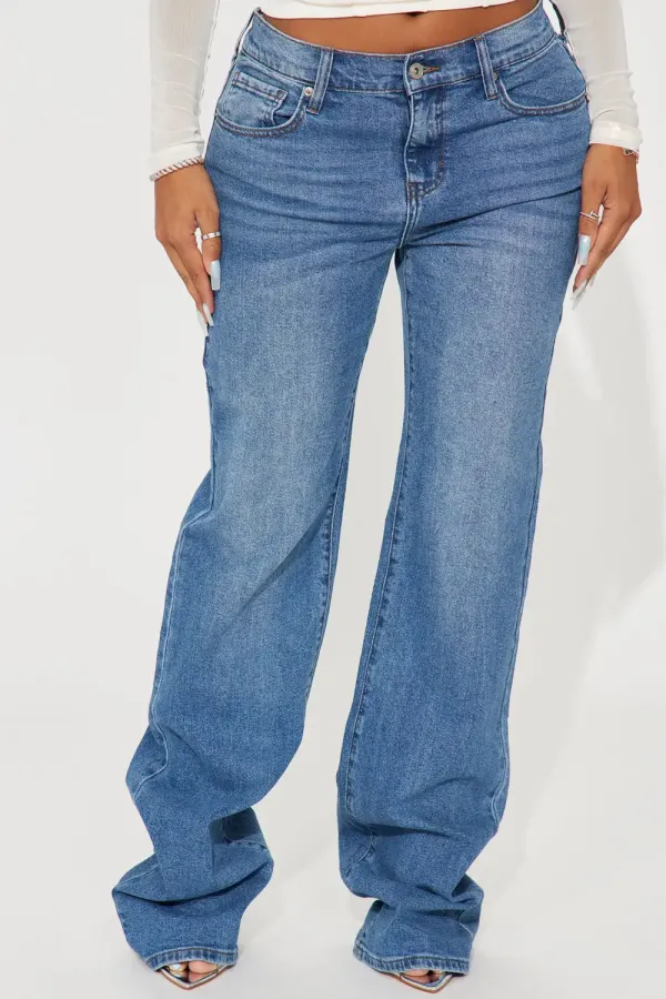 Mixed Emotions Long Straight Leg Jeans - Medium Wash