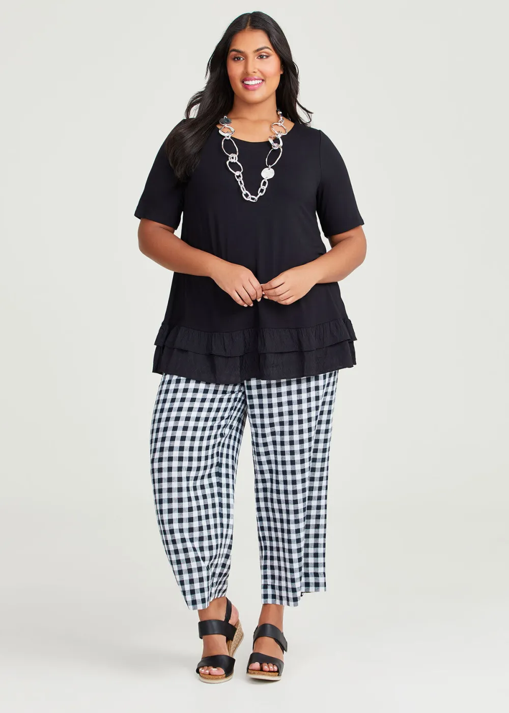 Linen Blend Check Crop Pant
