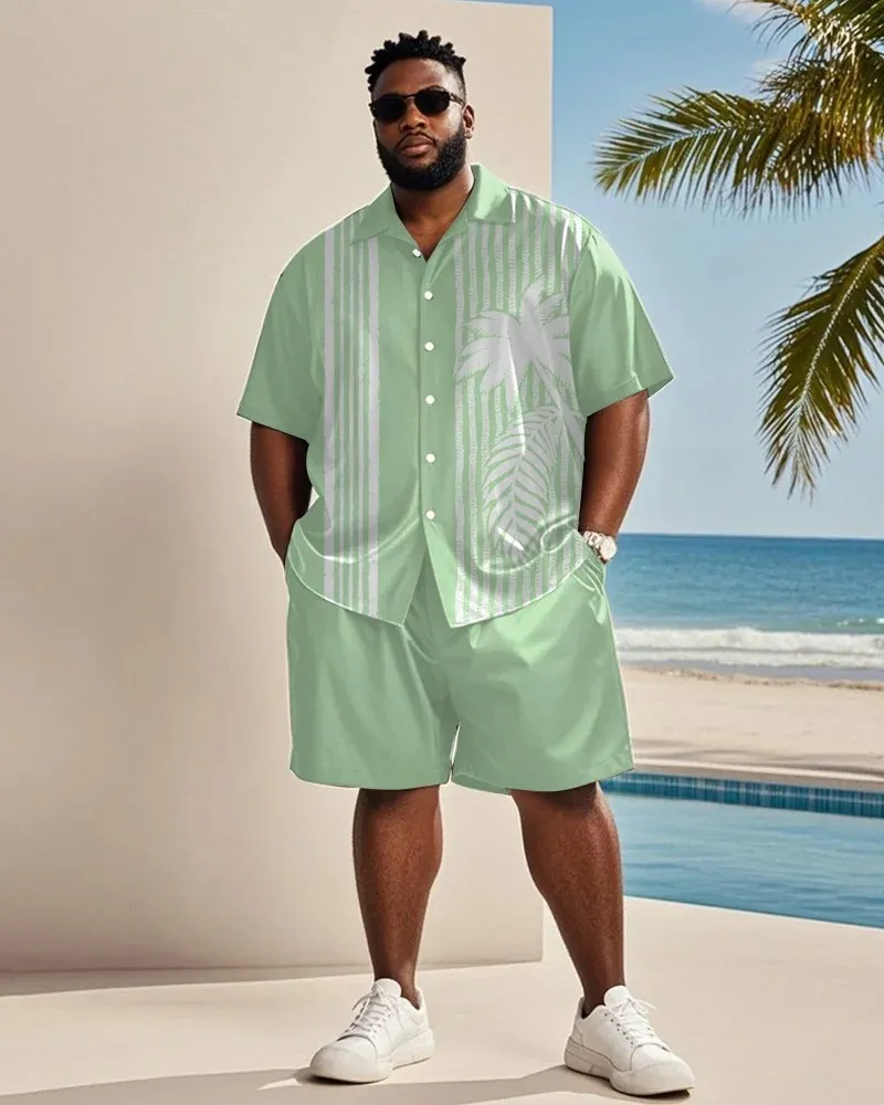 Big & Tall Men's Striped Coconut Print Shirt and Shorts Suit