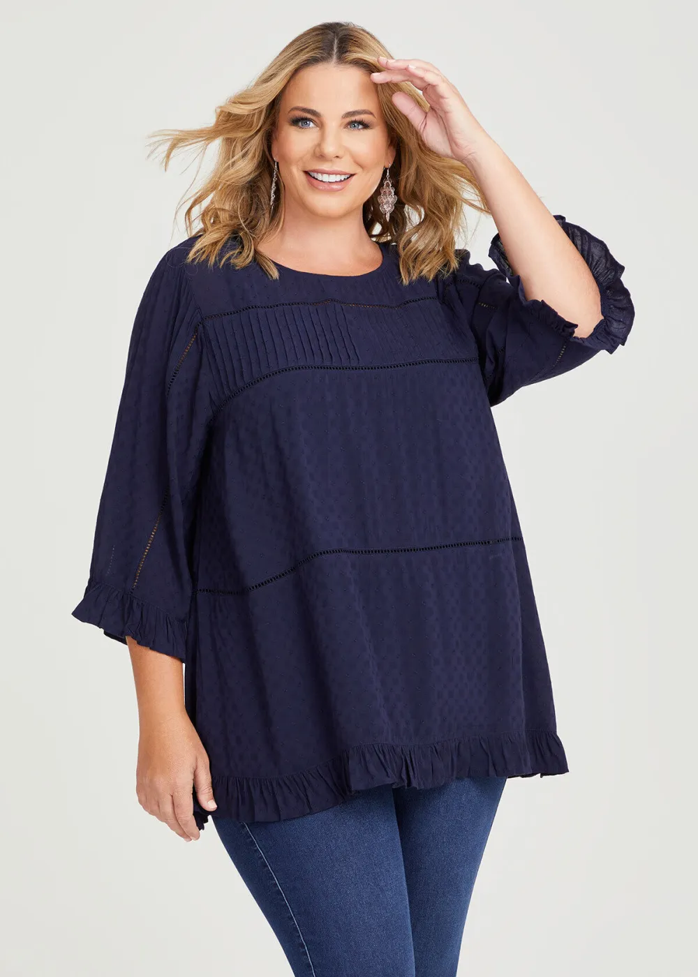 Natural Dobby Frill Top