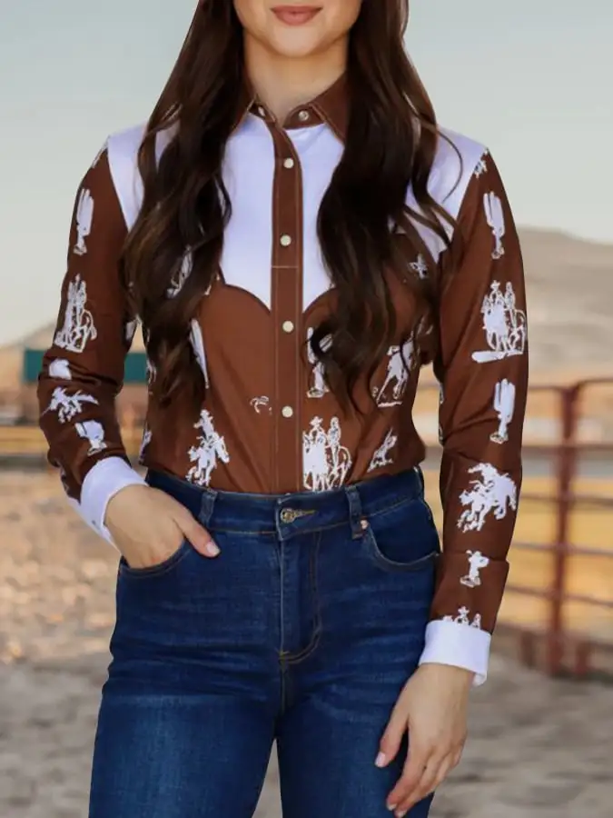 Fashion Printed Lapel Long Sleeved Shirt