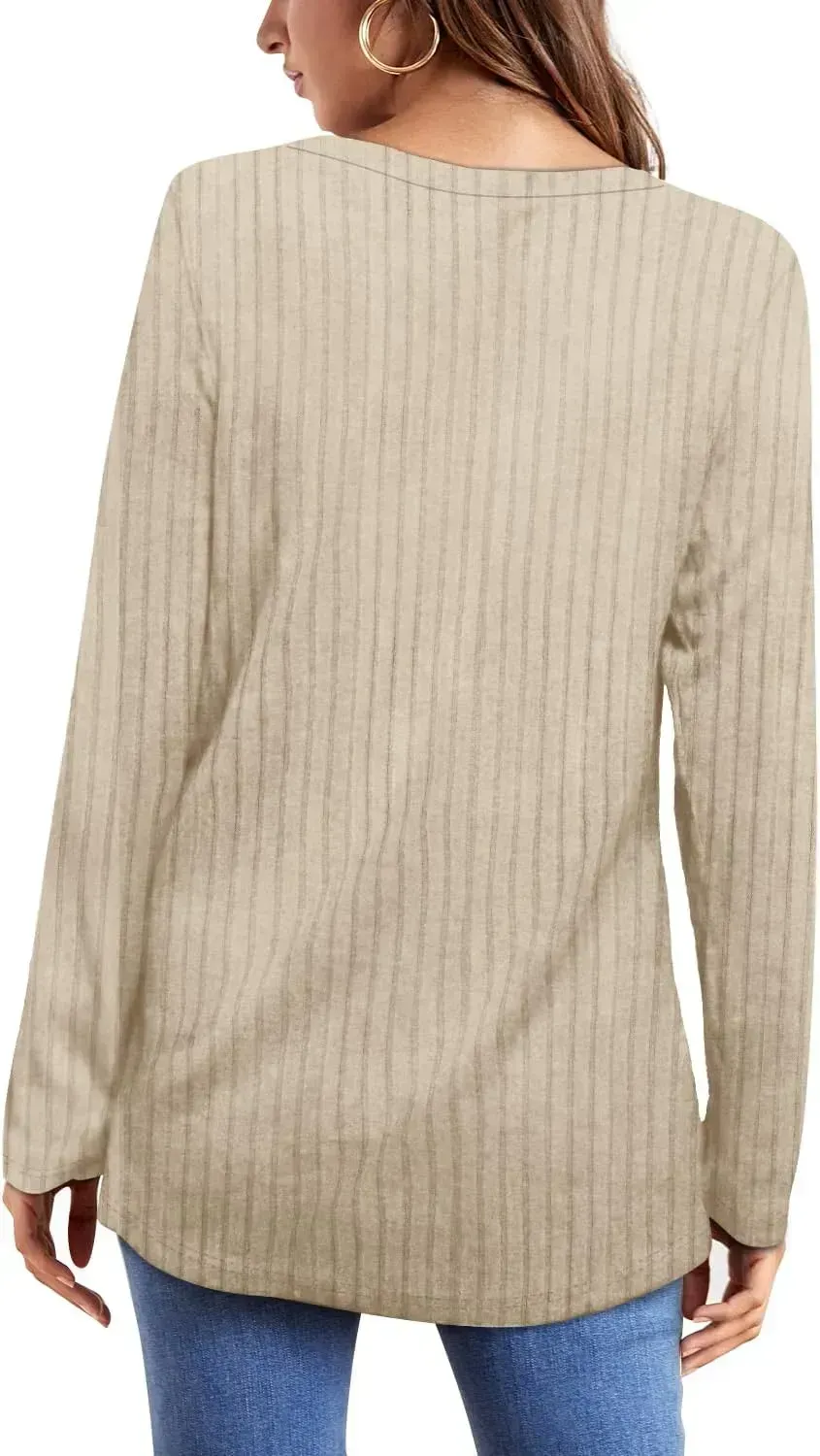 OFEEFAN Long Sleeve Shirts for Women Lightweight Crew Neck Casual Tunic Tops