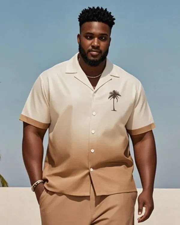 Big & Tall Men's Gradient Coconut Tree Print Shirt and Shorts Suit