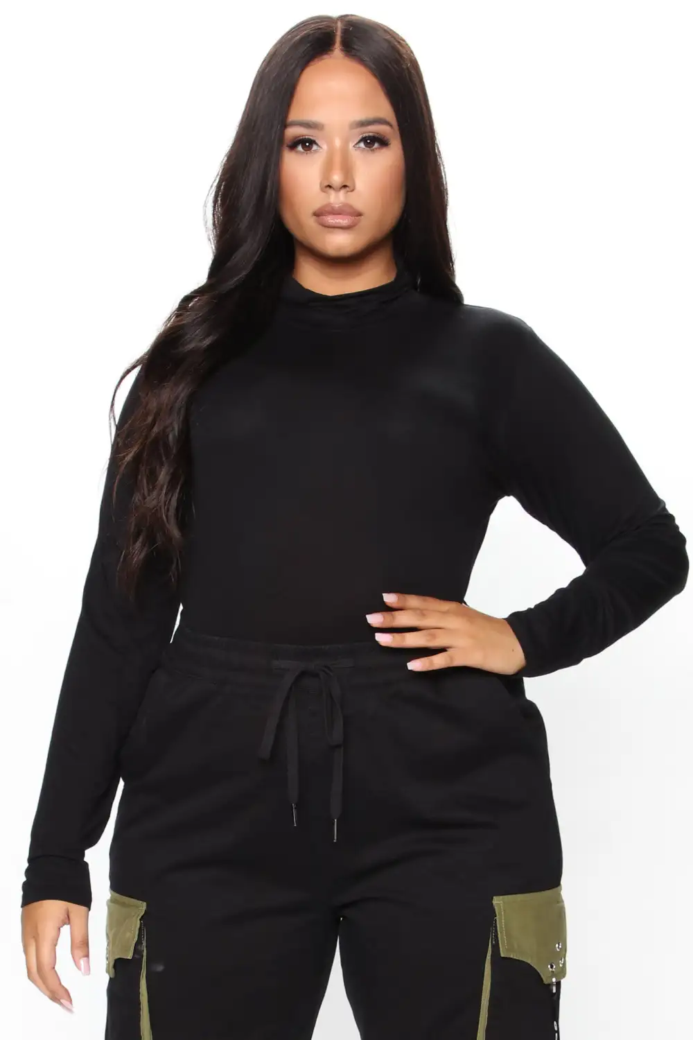 Pamela Turtle Neck Long Sleeve Bodysuit - Black