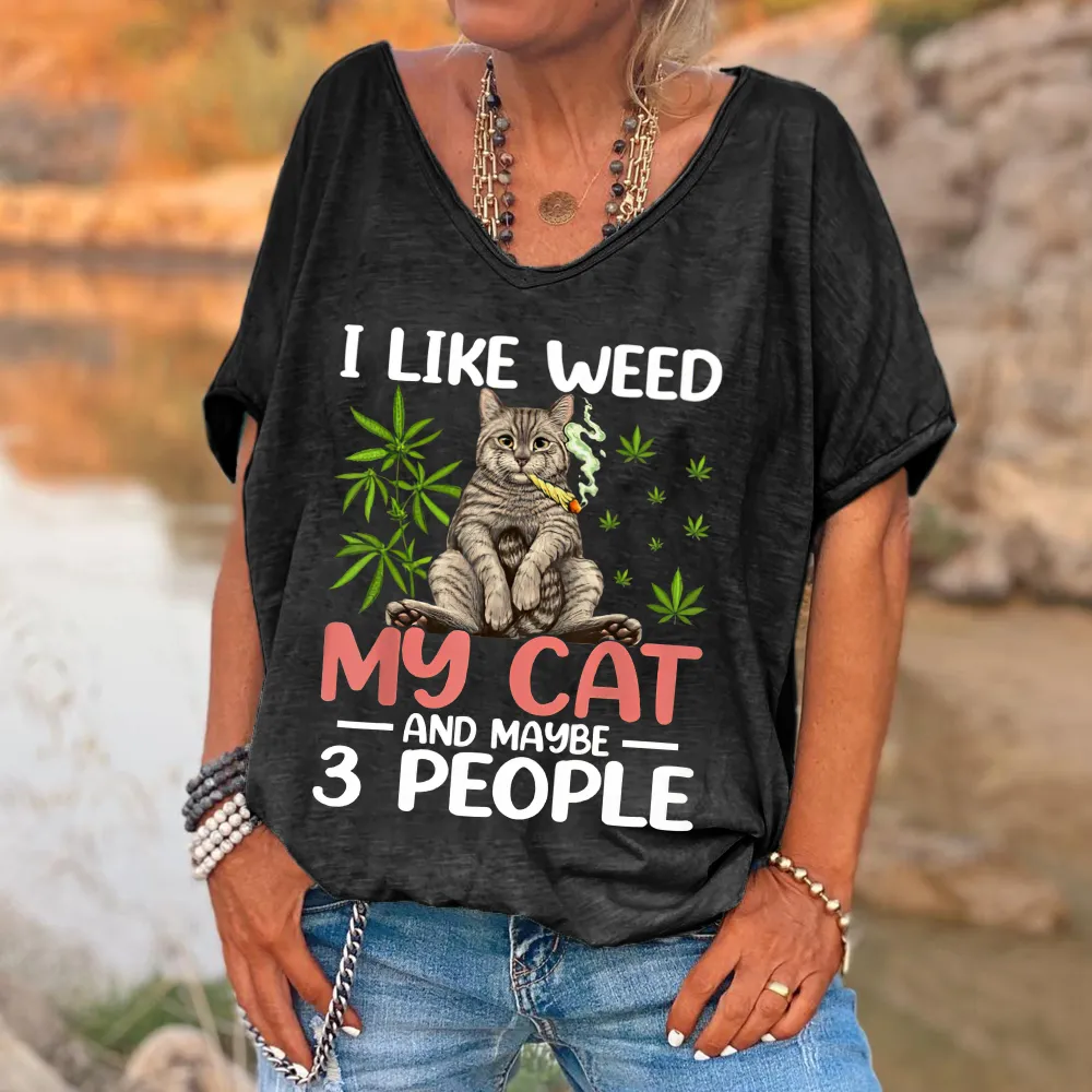 🔥🔥I Like Weed My Cat Print Women's V-neck T-shirt
