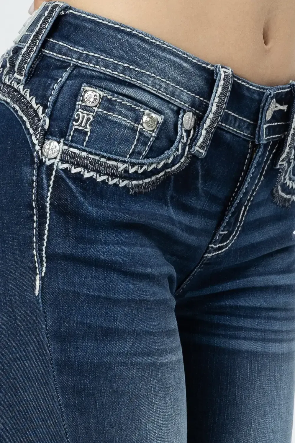 White & Silver Border Bootcut Jeans