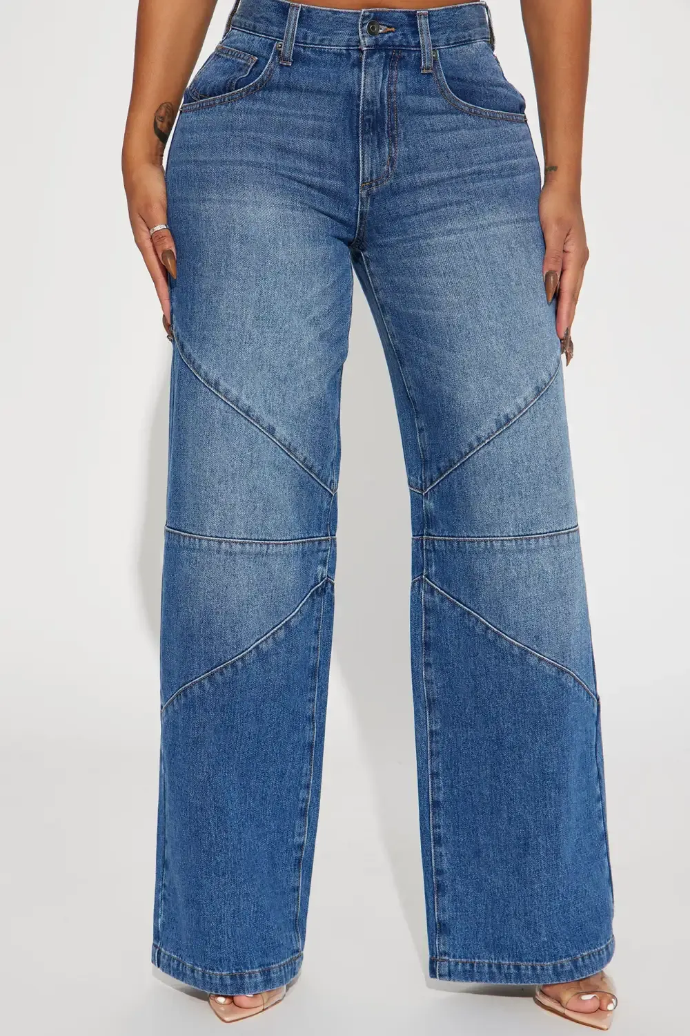 Isabella Drop Waist Tinted Baggy Jeans - Medium Wash