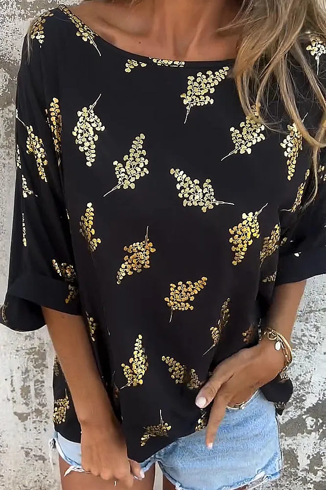 Women's Hot Stamped Plant Pattern T-shirt