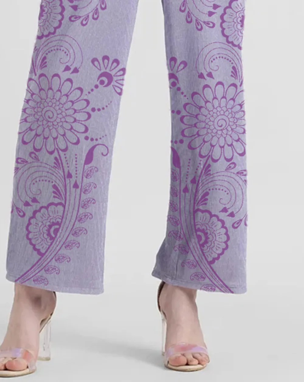 Lavender One Shoulder Printed Cotton Jumpsuit