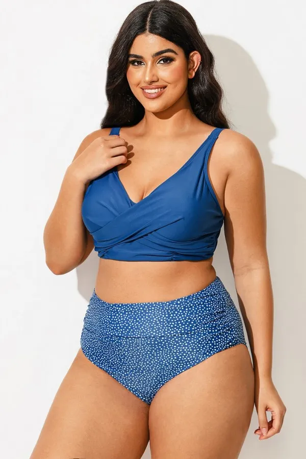 Blue Cross Front Wrap Mesh Bikini Top