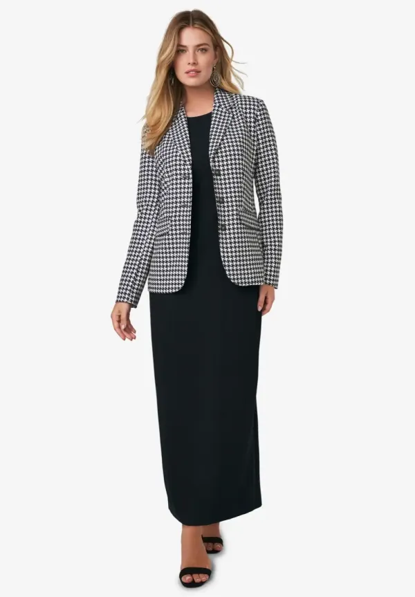 2-Piece Stretch Crepe Single-Breasted Maxi Jacket Dress