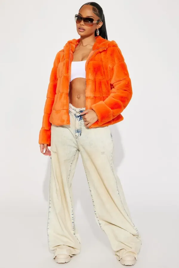Cold Status Faux Fur Jacket - Orange