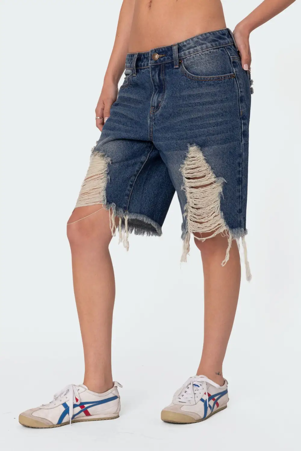 Distressed Denim Bermuda Shorts