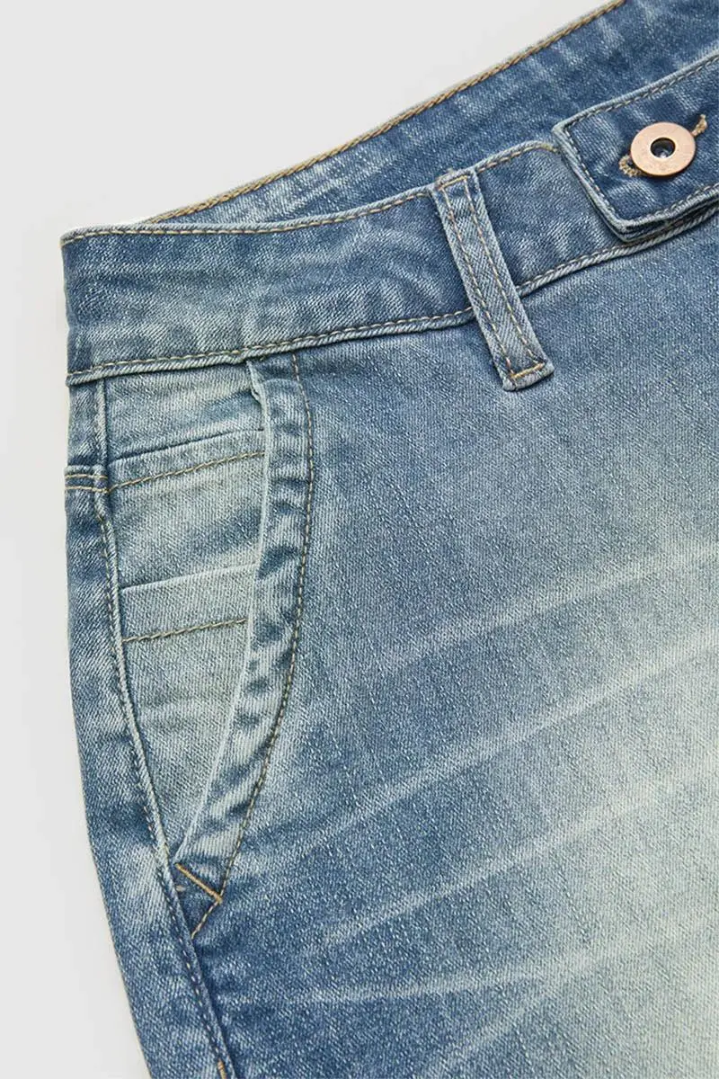 Slant Pocket Raw Hem Low Waist Flare Jeans