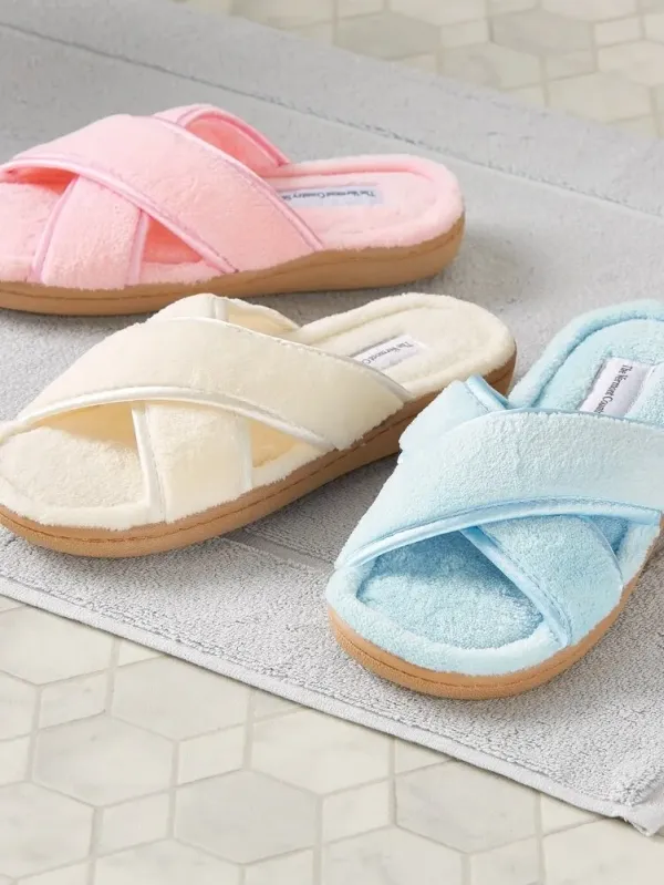 Women's Cross-Strap Terry Slide Slippers