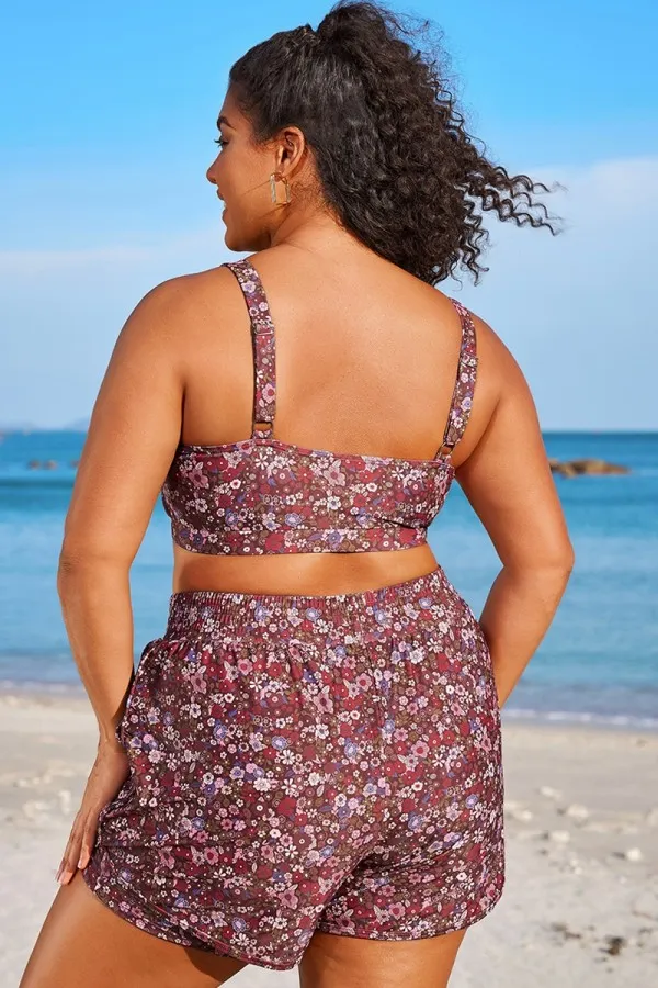 Plus Size Floral Print Square Neck Bikini Top