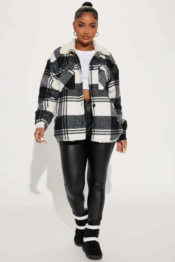 Down The Line Plaid Shacket - Black/combo