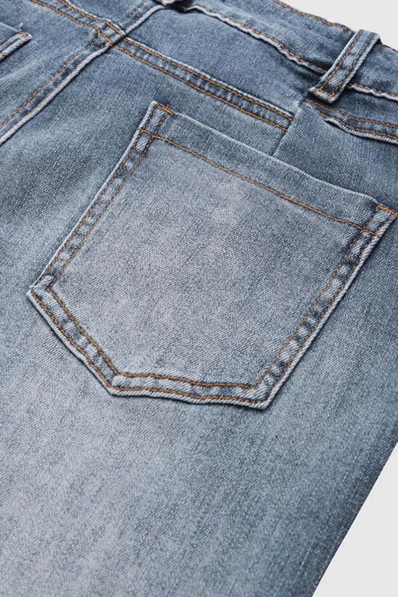 Washed Pocket Detail Low Rise Flare Jeans Without Belt