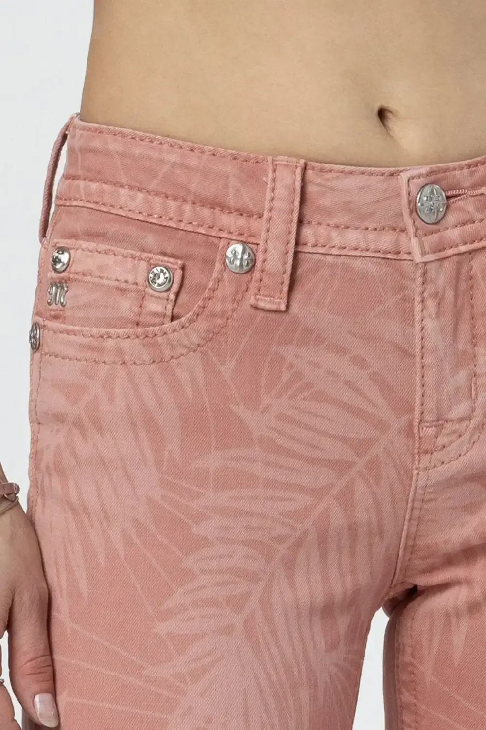 Coral Leaves Skinny Jeans