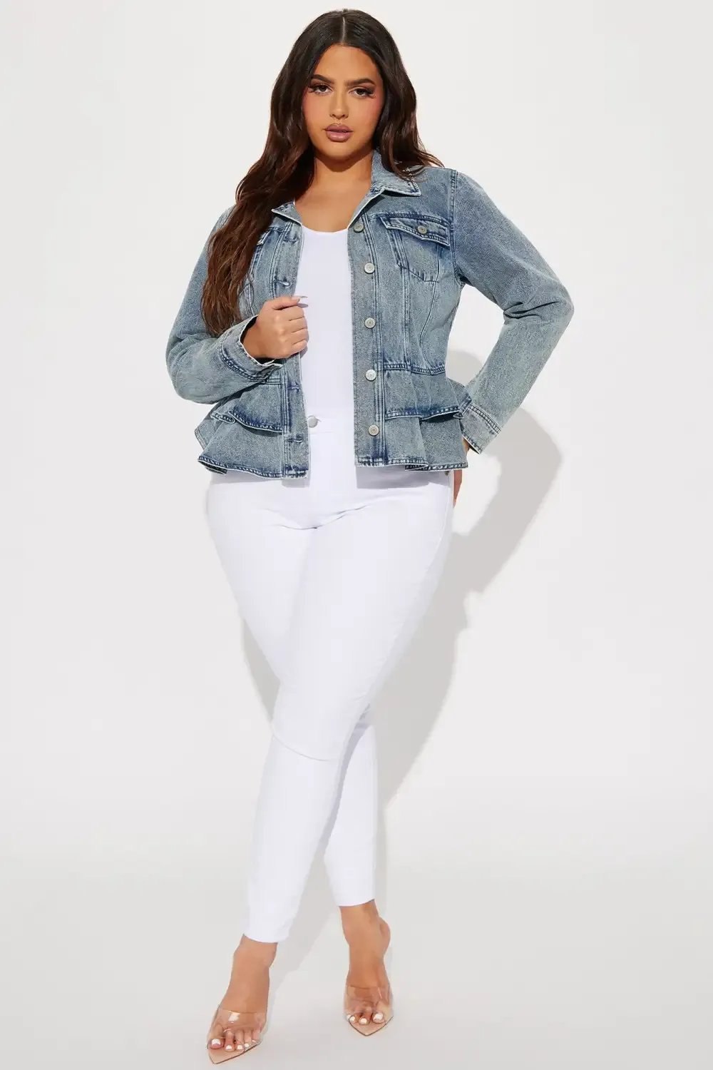 Sweetheart Peplum Denim Jacket - Medium Wash