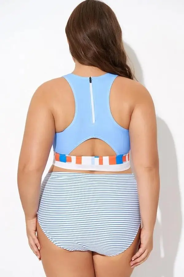 Multi-color Round Neck Racerback Bikini Top