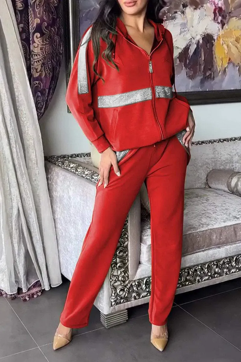 Women's Long-sleeved Hooded Zipper Top Two-piece Set