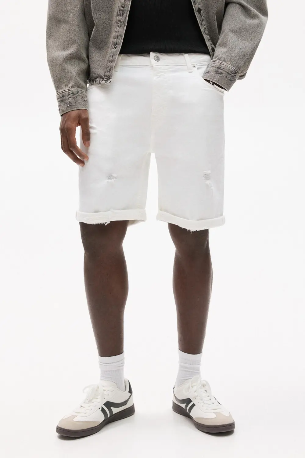 Ripped denim Bermuda shorts