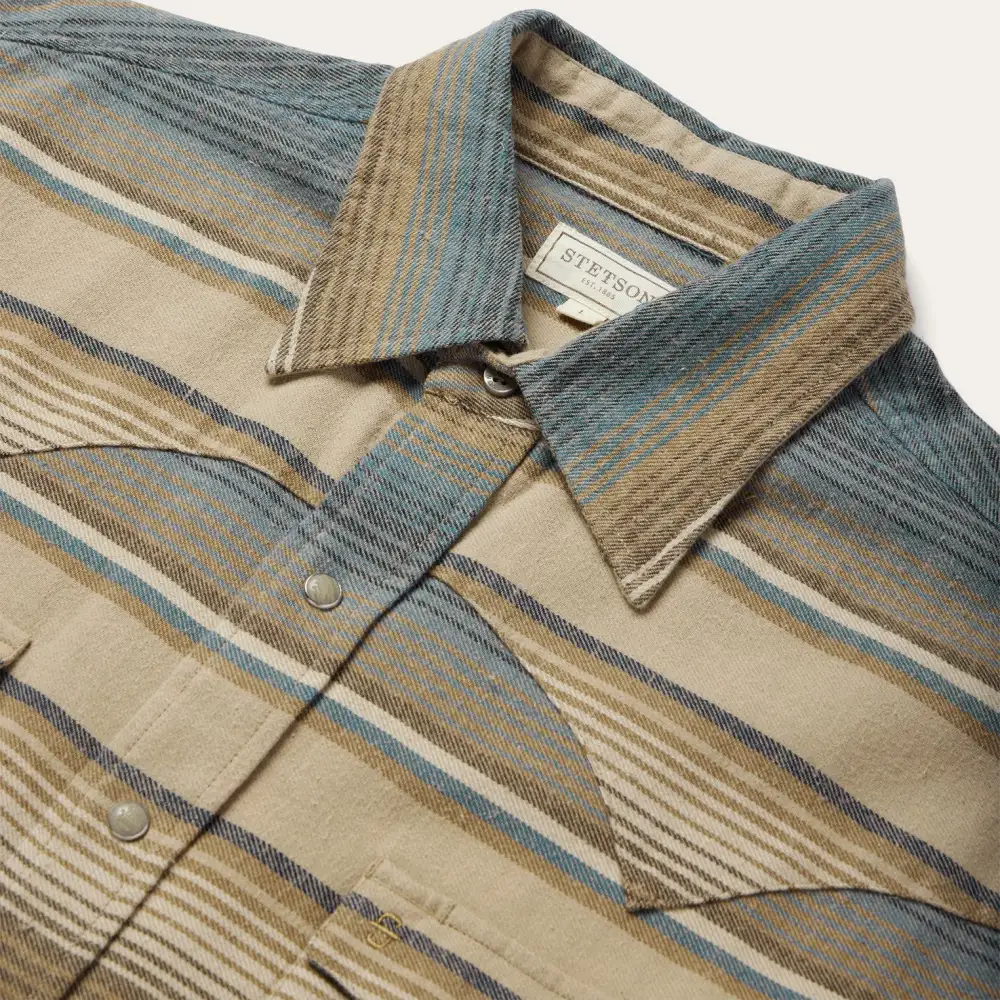 Blue Stripe Flannel Western Shirt