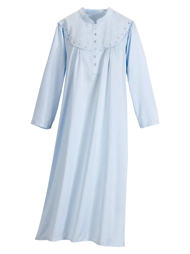 Brushed-Back-Satin Embroidered Nightgown