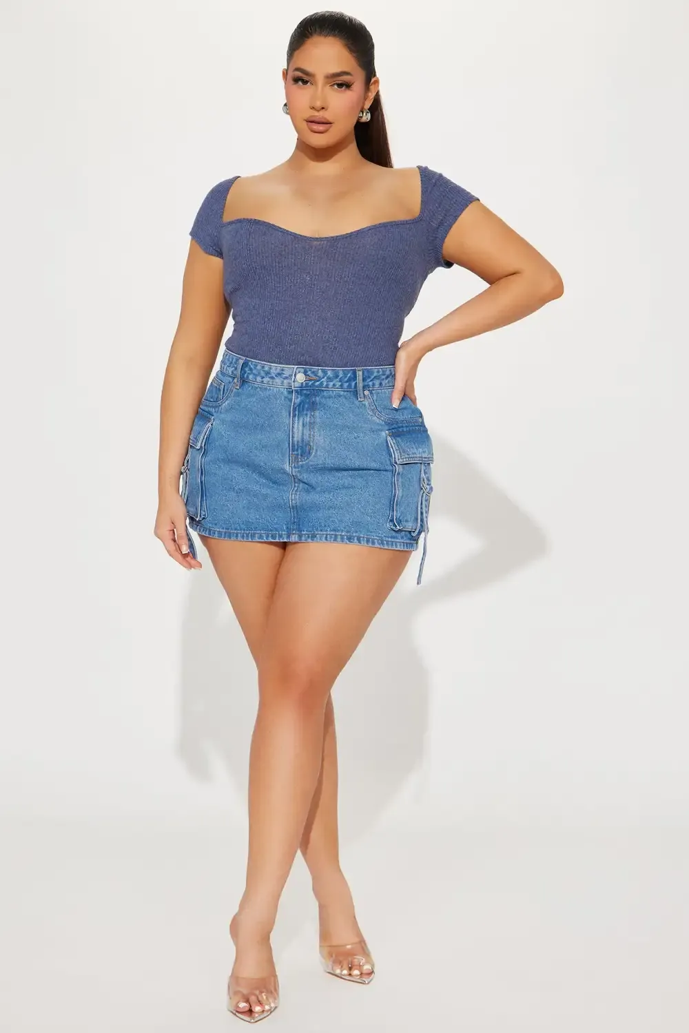 Call You Back Short Sleeve Bodysuit - Denim