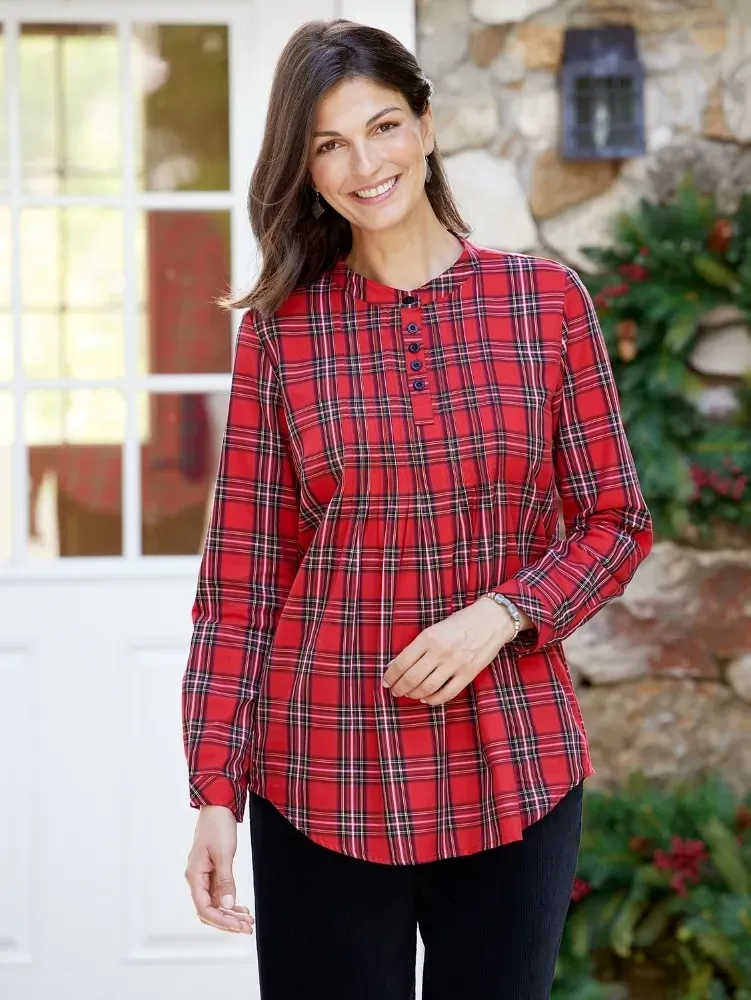 Ella Simone Tartan Pintuck Tunic Top