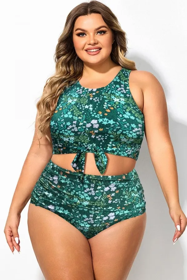 Cottage Floral Print Knotted Crop Bikini Top