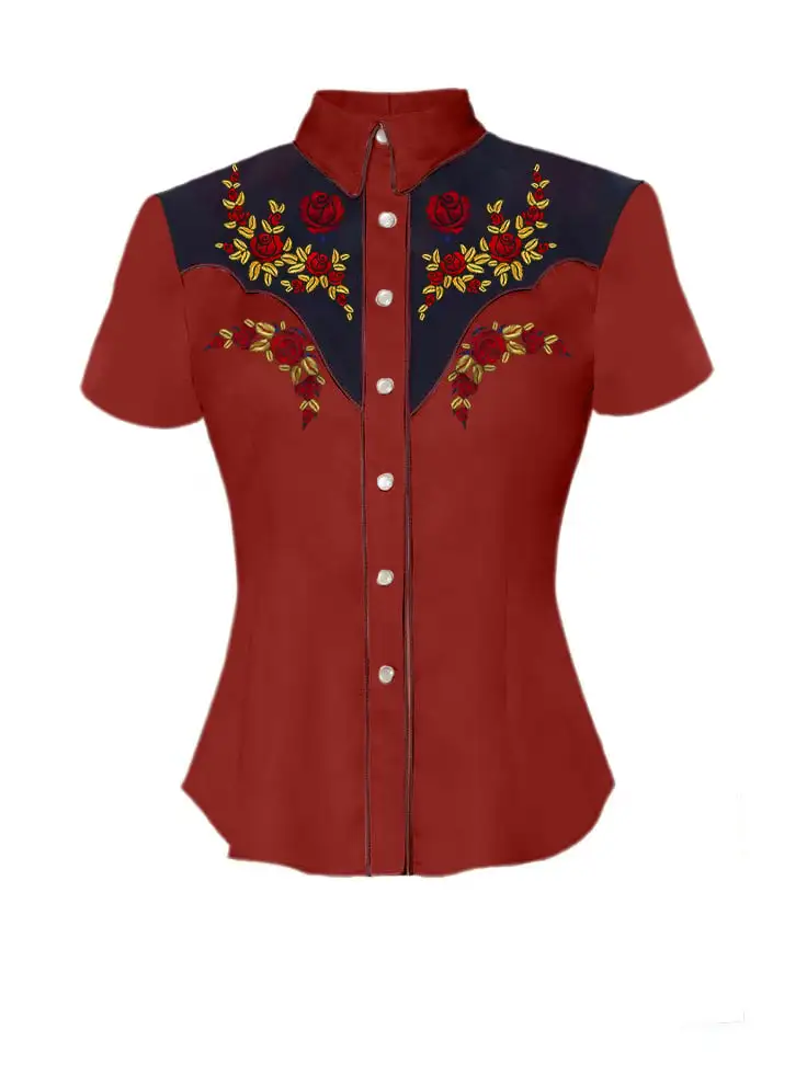 Women's Western Rose Print Casual Shirt