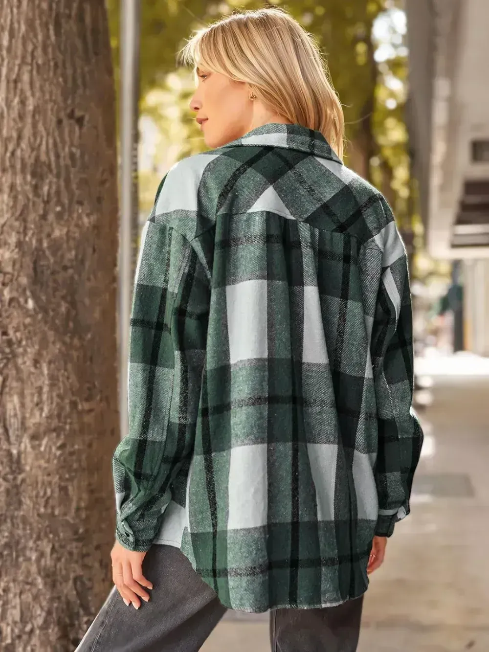 Womens Casual Plaid Shacket Button Down Long Sleeve Shirt