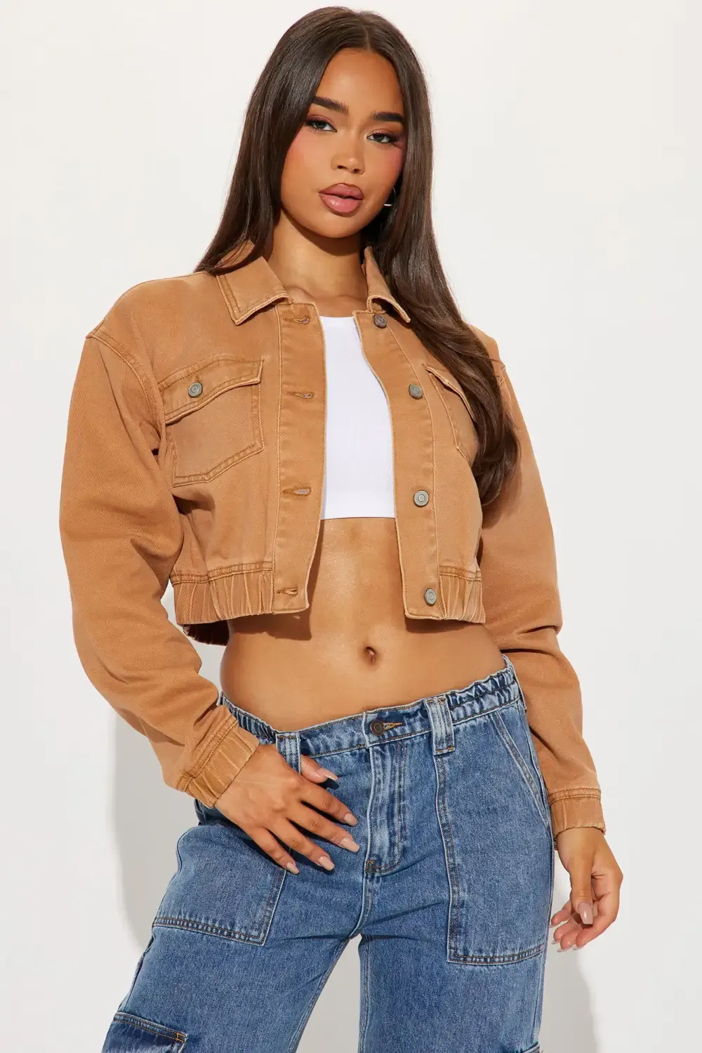 Like A Charm Denim Bomber Jacket - Tan