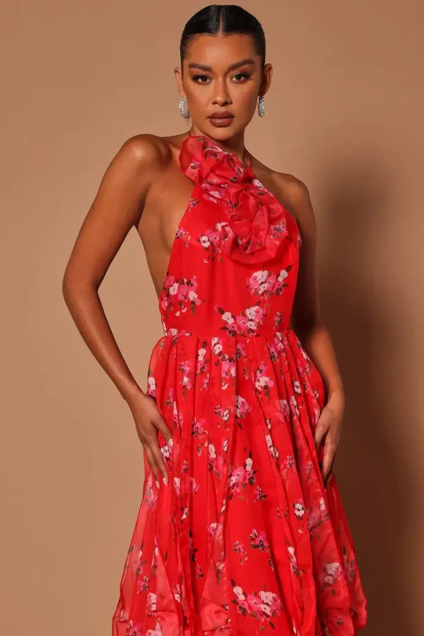 Jaqueline Floral Maxi Dress - Red