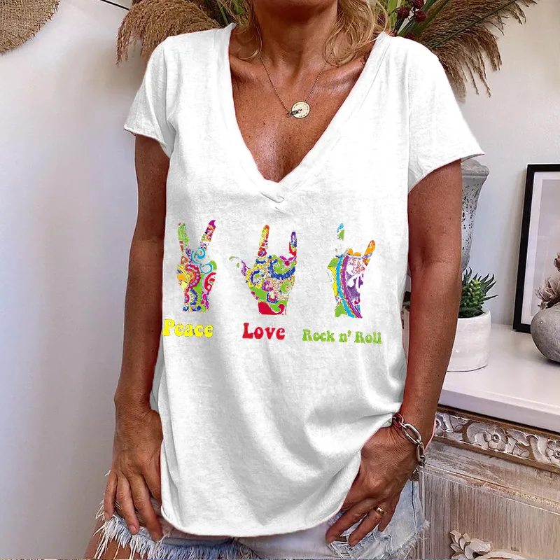 Peace Love Rock N'roll Featured Printed Graphic Tees